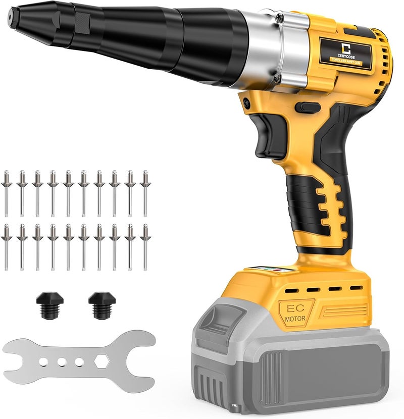 Cerycose Cordless Rivet Gun Compatible with DeWalt 20V Battery,Brushless Electric Rivet Nut Tool with 3 Sizes Steel Rivets(1/8",5/32",3/16") & Nose Pieces, Professional Riveters Gun 20V(Tool Only) - Image 1